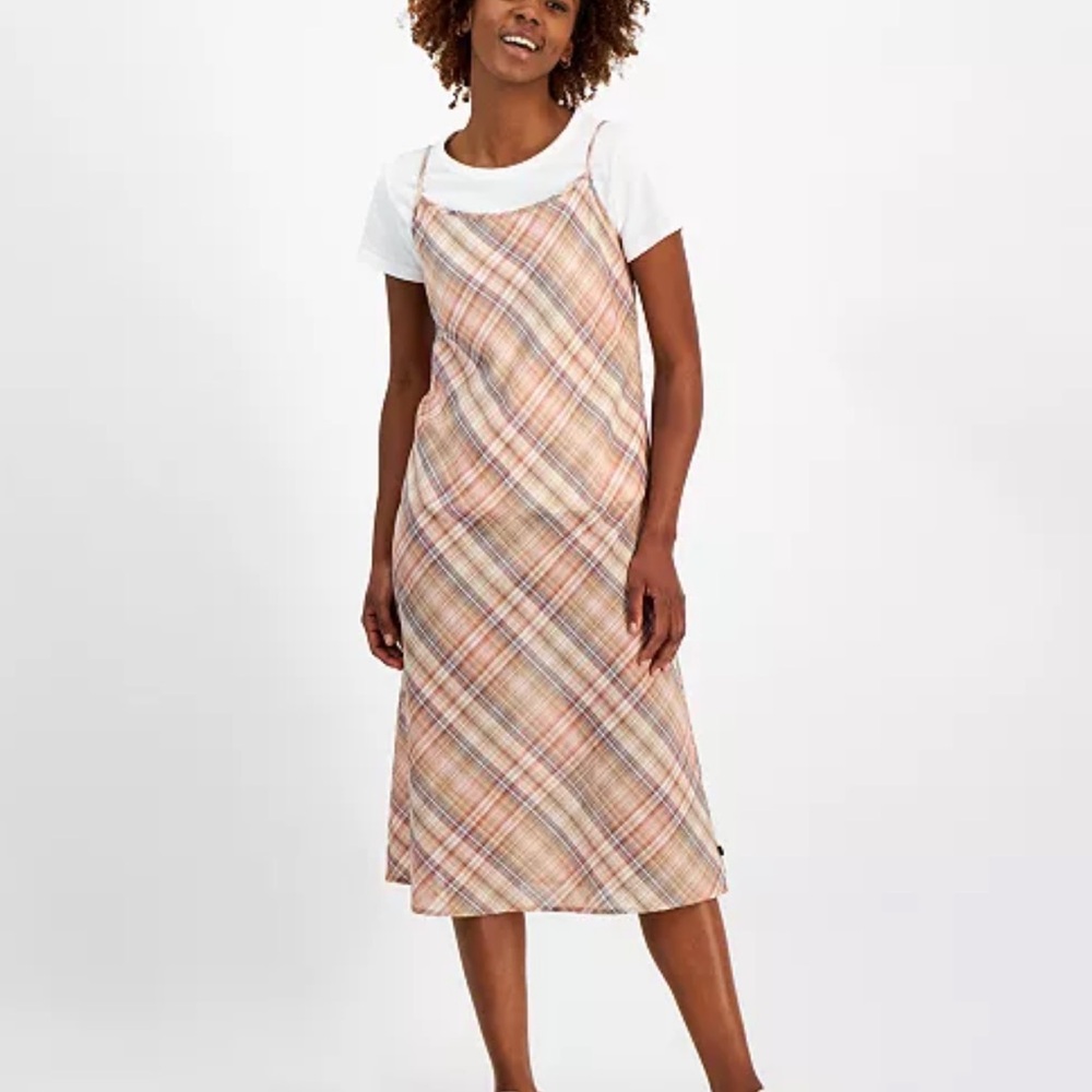 ⭐️Nautica Plaid Midi Dress with White Tee